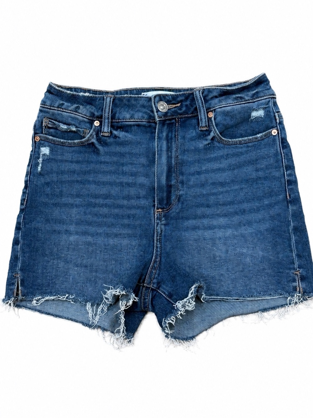PAIGE Dark Blue Distressed Denim Cutoff Shorts Size 25
